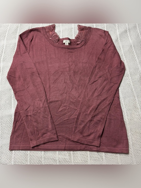 J. Jill Tops - J Jill Lace-Trim Long Sleeve Top in Mauve Silk Blend